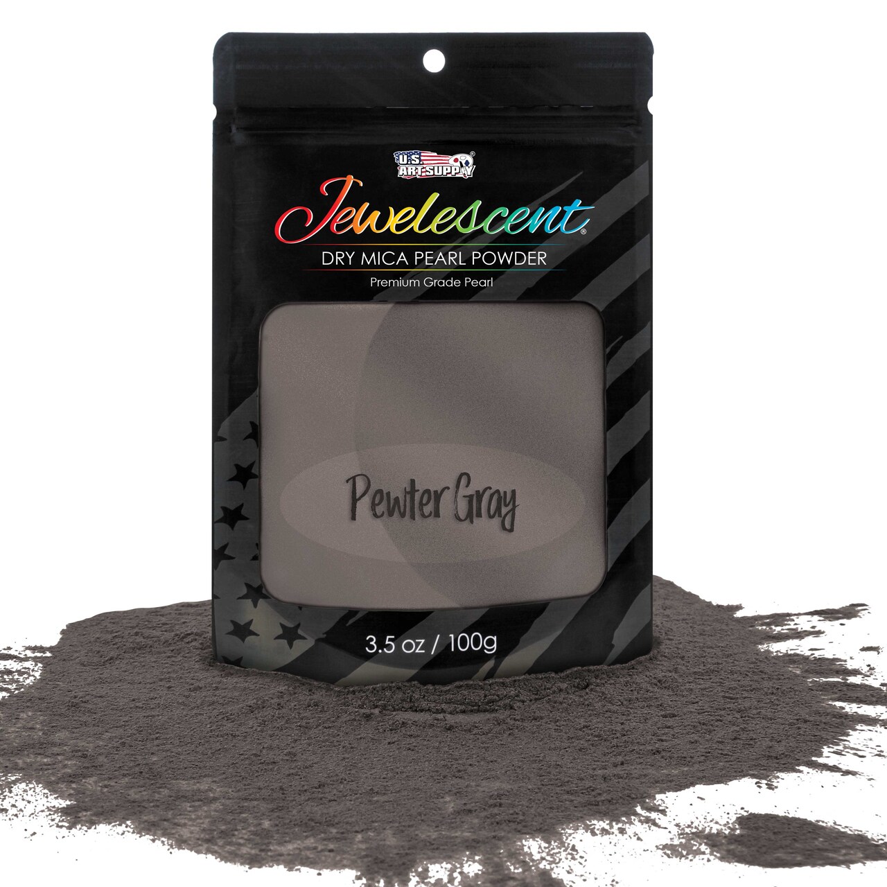 Jewelescent Mica Pearl Pigment Powder, Pewter Grey 3.5 oz (100g) Pouch - Cosmetic Grade, Epoxy Resin Color Pigment, Mica Powder for Resin, Soap, Slime, Candle Dye, Art, Crafts